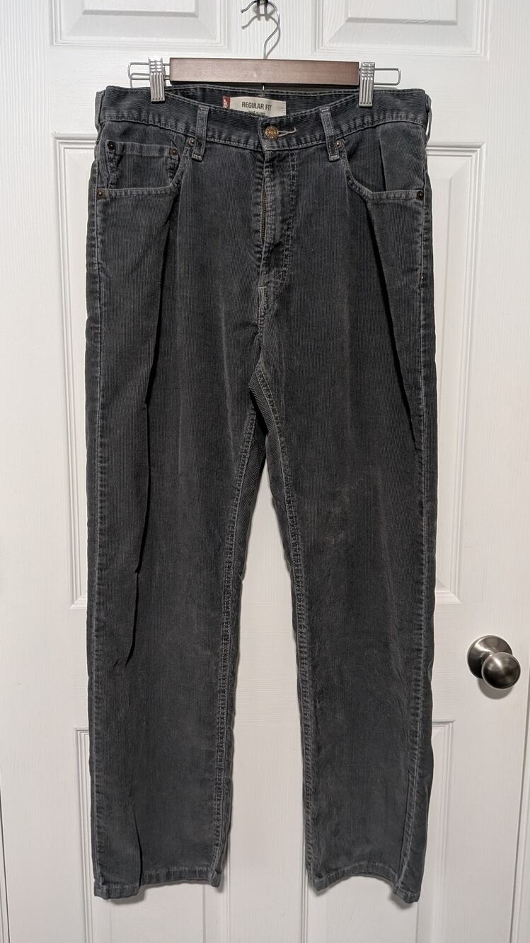Levi's 505 Regular Fit Corduroy Pants Mens 34x30 Charcoal Dark Grey Straight Leg